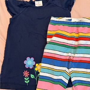 Hanna Andersson Navy Blue Top and Matching Striped Bottoms